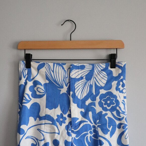 Zara Women's Blue/White Sz 4 Printed Floral High Waist Slim Fit Trouser Pants - Picture 3 of 12